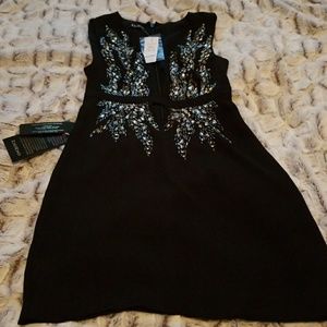 Bebe black beaded deep v neck dress